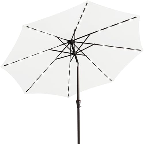 Image of JEAREY 9FT Outdoor Patio Umbrella with Solar Lights, LED Lighted Pool Umbrella with Tilt and Crank, Outdoor Table Umbrellas for Deck, Yard & Market (Cream White)