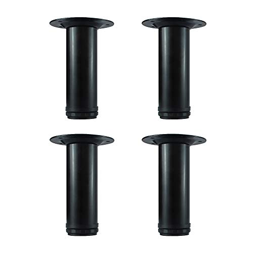 Image of QLLY 6 Inch Adjustable Metal Coffee Table Legs, Heavy Duty Round Furniture Legs with 1 inch Leveling Feet for Ottoman, Bench, End Table and Sofa Replacement, Set of 4 (Black)