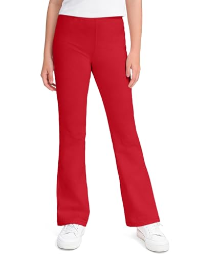 KEREDA Girls Flare Leggings School Uniform Pants for Girls Bell Bottoms Cotton Clothes for Kids 11-12 Years Red