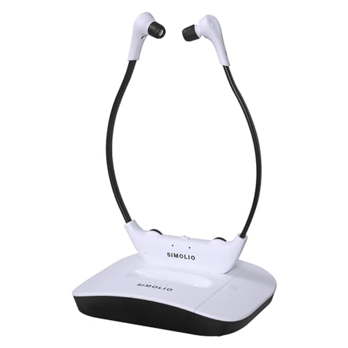 SIMOLIO SM-824D1 2,4 GHz Casque TV sans Fil avec émetteur, Casque Audio sans Fil pour Television, Batterie de Rechange, Clarté des Dialogues, Ambient Mode,...