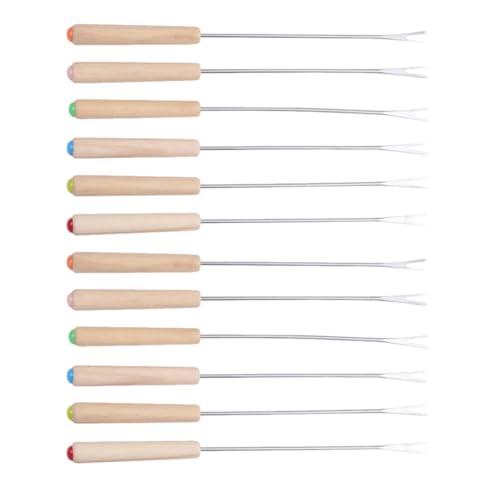 DOITOOL Fourchettes à Fondue Acier Inoxydable 24 Cm Lot de 12 Manche en Bois de Chêne, Ustensiles Réutilisables pour Fondue au Fromage, Chocolat et Fruits,...