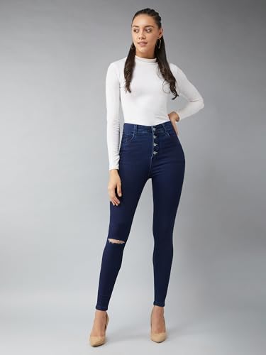 Image of Dolce Crudo Women's Skinny High Rise Bleached Cropped Stretchable Denim Jeans