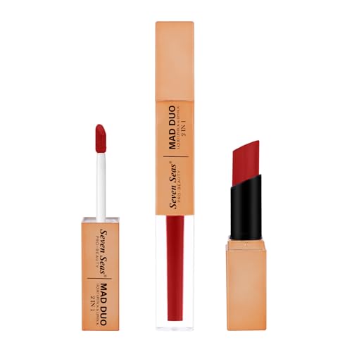 Image of Seven Seas 2in1 Non-Transfer | Smooth Texture | Hydrating | Long Lasting | Water-Proof | Full-Coverage Mad Duo Liquid Lipstick & Lipstick (Scarlet, 4ml,3g)