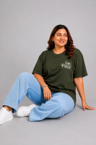 Image of CUPID Women's Oversize Fit Plus Size Cotton Printed T-Shirt Baggy Fit Round Neck Half Sleeve Casual Graphic Tee Soft Breathable Cotton Top for Woman n Girls Everyday Wear