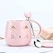 Pink Ceramic Coffee mug Cute Cat Handmade Tea Cups with Stainless Steel Spoon Kitty Cup Unique Hot chocolate Novelty mugs Christmas Birthday for Girls Women (Pink)