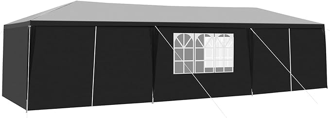 10/20/30ft Party Tent Wedding Patio Gazebo Outdoor Carport Canopy Shade with/Without Side Removable Walls, Party Wedding BBQ Events Tent (Black,