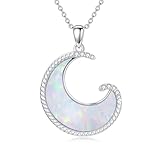 MOLICACI Collar de plata maciza de ópalo y media luna de 0,08 ct con diamantes cultivados en laboratorio, collar de luna de plata de ley auténtica para mujeres, madre/madres, Navidad, 18 + 2 pulgadas
