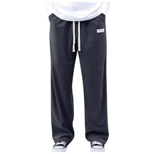 Corduroy Pants Men Trendy Oversized Casual Straight Leg Loose Fit Elastic Waist Drawstring Pants Vintage Comfy Slim Trousers