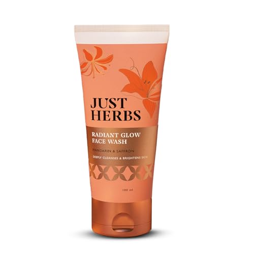 Image of Just Herbs Radiant Glow Face Wash | Deeply Cleanses & Brightens Skin | Instant Glow from First Wash | Mandarin, Saffron, Vitamin C, Niacinamide | Dermatologically Tested - 100ml