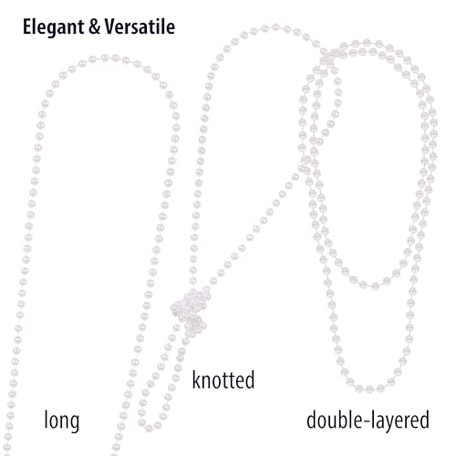 Kangaroo Vintage 48" Flapper Pearl Necklace for Women (White, 1 Pack) - 1920s Costume Jewelry Accessory for Girls - Great Gatsby Accessories for women - Strand Pearls Long Necklace2