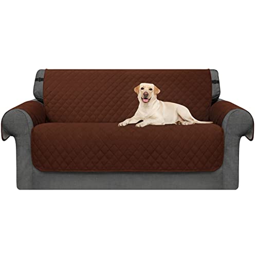 CHUN YI Sofa Slipcover Reversible Loveseat Cover for Dogs Quilted Couch Cover with Elastic Washable Straps Furniture Protector for Living Room for Cat Pets Kids Children (Coffee, Loveseat)