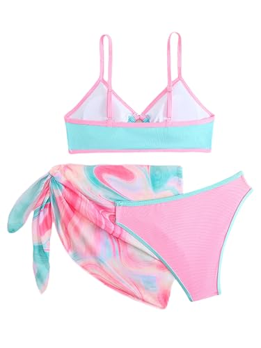 Kids 3 Piece Swimsuits Girls Bikini Sets Cover Ups Skirt Beachwear Bathing Suit2