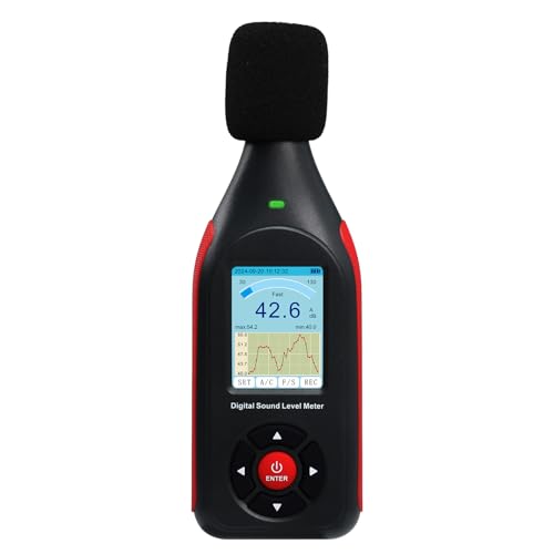 Decibel Meter, Digital Sound Level Meter with Data Logging, 3-Color Alarm, A/C Weighted, HD Screen, 30-130dB Range, Rechargeable SPL Meter for Home, Classroom, Office, Factory