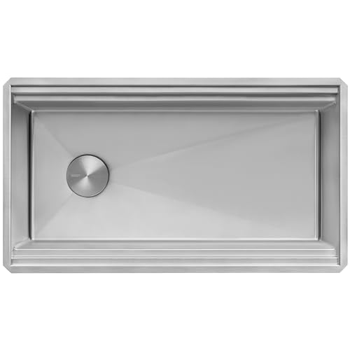 Image of Ruvati 33-inch Rounded Corner 16 Gauge Stainless Steel Workstation Sink - Modern Two-Tiered Ledge Undermount Kitchen Sink, Perfect for Stainless Steel Sink Kitchens - RVH6222ST