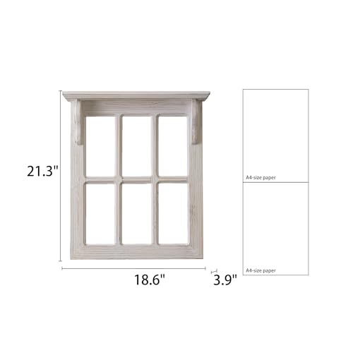 Sintosin Rustic Window Frame Wall Decor Living Room 18 X 21 Inch, Hanging Handmade Washed White Carved Wood Rectangle Farmhouse Home Wall Decor for Bedroom Hallway Entryway Kitchen