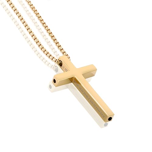 Cross Breathing Necklace to Quit Smoking for Men & Women – Stainless Steel Anxiety Relief Necklace, Stop Smoking Inhaler, Breathlink & Noluva Inspired Design,Gold41:10