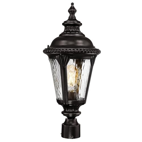 Image of Emliviar 22.4 Inch Modern Exterior Post Lantern with Water Ripple Glass, Oil Rubbed Bronze Lamp Post Outdoor Lighting, E26 Base 60W Max, XE265P-M ORB-SW
