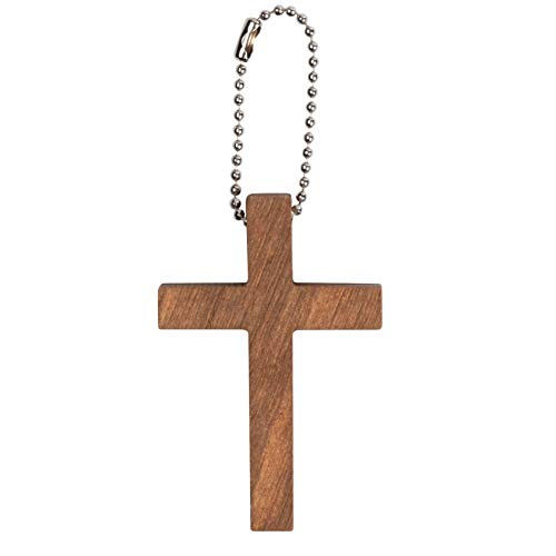50-Pack Cross Keychains - 1.2 x 1.75-Inch Wooden Cross Key Chain, Religious Key Chains for Party Favors, Sunday School DIY Craft