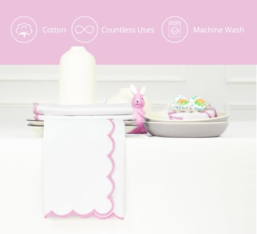 Image of PurpleEssences Scalloped Cloth Napkins 18x18 in - White Edges Blush Pink