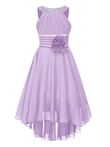 renvena Kids Flower Girls High Low Chiffon Dress Sparkly Beaded Pleated Bridesmaid Wedding Pageant Ball Gown3