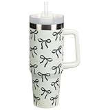 New Bow Print Drinking Tumbler 1.18L – Double Wall Insulated Cup with Handle & Straw, Large Reusable Water Bottle for Hot & Cold Drinks, Stylish Travel Mug A-51