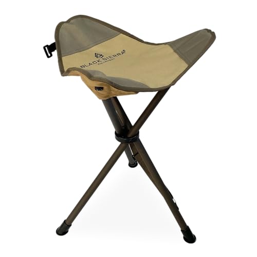 Black Sierra Folding Hunting Stool w/Shoulder Strap Supports 225 lbs, Lightweight Collapsible Tripod Seat, Foldable Steel Frame Chair Perfect for Hunting, Fishing, Hiking, Travel