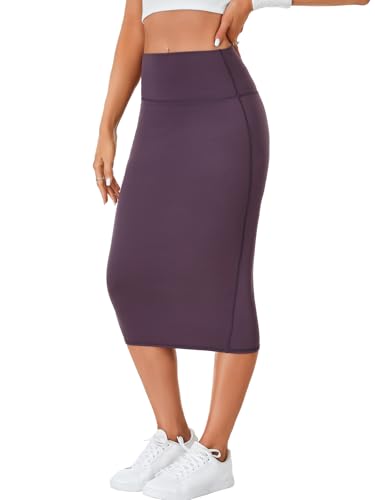 Rooscier Women's High Waist Pencil Skirt Back Slit Stretchy Bodycon Office Midi Skirts3