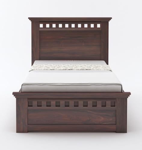Image of Ganpati Arts Sheesham Wood Armania Single Size Bed with Box Storage for Bedroom | Wooden Single Bed Palang for Home (Walnut Finish) 1 Year Warranty