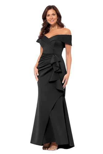 Satin Mother of The Bride Dresses Sheathy Mermaid Ruched Long Formal Mother of The Groom Dresses with Off Shoulder