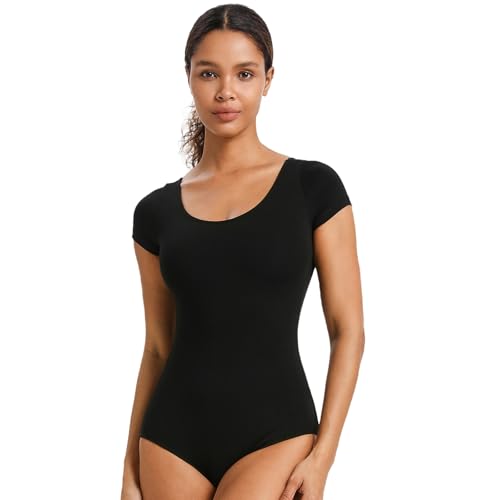 Spoxiyue Women's Classic Short Sleeve Leotard for ballet Adult Gymnastics Bodysuit girls cotton dancewear(Black M)