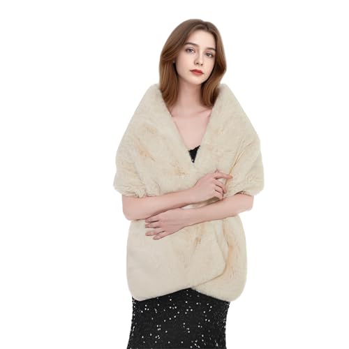 Elegant Faux Fur Wrap Shawl, White, Rectangle Shape, Bridal Wedding Formal Occasions, Synthetic Fiber, Women's