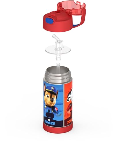 THERMOS FUNTAINER 12 Ounce Stainless Steel Vacuum Insulated Kids Straw Bottle, Blue Paw Patrol