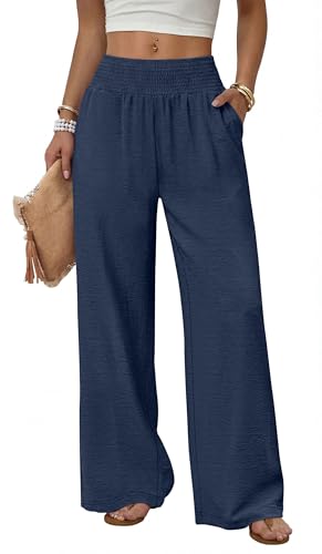 Sampeel Linen High-Waisted Palazzo Pants (Navy)