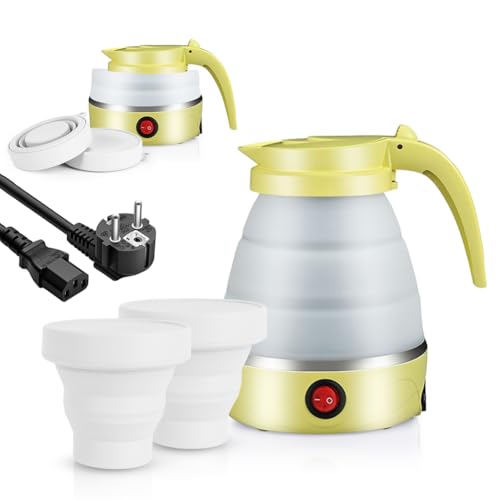 Faltbarer Wasserkocher, 600ml Camping Wasserkocher & 2 Faltbecher, Wohnmobil Gadgets, Reise Wasserkocher, Tragbarer Elektrischer Wasserkocher für Camping - Travel Kettle (Gelb) Faltbarer Wasserkocher, 600ml Camping Wasserkocher & 2 Faltbecher, Wohnmobil Gadgets, Reise Wasserkocher, Tragbarer Elektrischer Wasserkocher für Camping - Travel Kettle (Gelb)
