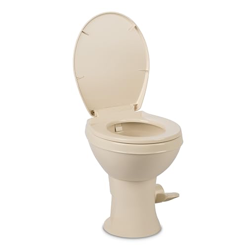 Image of Dometic Model 400 Essential RV Toilet - Round Lightweight Plastic Bowl, Universal Fit & 2-Bolt Mount, 18 inch Chair Height Residential Style, Gravity Flush Toilet with Soft-Close Seat, Bone (9610008276)