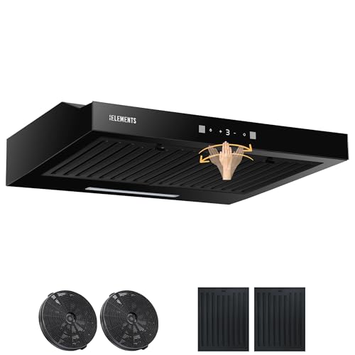 KB ELEMENTS Dunstabzugshaube 60cm, Umluft/Abluft Dunstabzugshaube mit 650m³/h starke Saugleistung, Doppelter Kupfer motor, Touch-Gestensteuerung,Touch Display, Abluft, Umluft