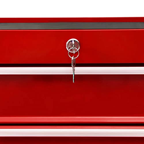 vidaXL Werkzeugwagen mit 15 Schubladen 4 Lenkrollen Kratzfeste Oberfläche Werkstattwagen Werkzeug Rollwagen Werkzeugkiste Stahl Rot – Bild 7