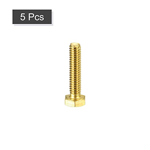 Image of uxcell Brass Hex Bolts, 1 /4-20x1-1 /4 5pcs Fully Thread Grade 4.8 Solid Brass Hexagon Head Bolt Machine Screws for Machinery