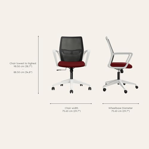 Image of Interio by Godrej Vurv Chair Mesh Back Ergonomic Work from Home /Revolving Study Chair, 1 Year Warranty, Height Adjustable | Heavy Duty Polypropylene Base | DIY Installation (Red, Set of 5)