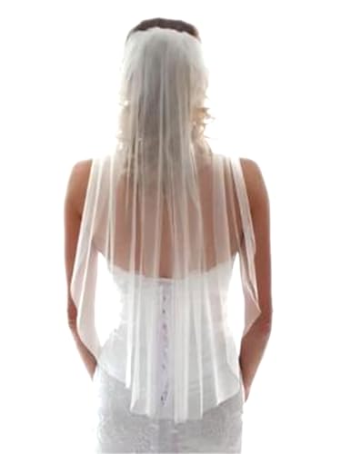 HEREAD 1 Tier Bride Wedding Veil Short Wasit Elbow Length Bridal Tulle Veils with Comb and Cut Edge...