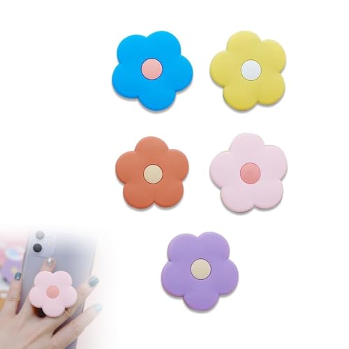 Jimkply 5 Stück Niedliche Blumen Handyhalter, 3D Silikon Fingerhalter mit Verstellbarem Winkel, 360° Drehbarer und Ausziehbarer Handyständer, für Videoanrufe und Filme schauen
