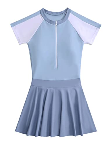 JadeRich Girls Rash Guard One Piece Swimsuit Short Sleeve Colorblock Swimdress UV Protection Bathing Suit4