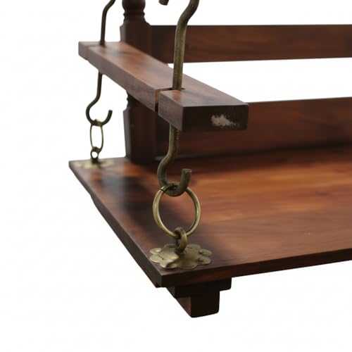 Image of APRODZ Swing for Home Solid Sheesham Wooden Jhula for Adult for Home | Traditional Wooden Swing for Balcony | Hanging Swings with Brass Coated Chain | Patio Double Seater Indoor /Outdoor, Honey