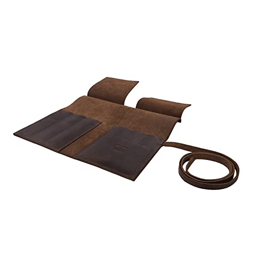 Image of Squared Pencil Case Handmade from Full Grain Leather - Bourbon Brown