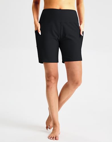 Women's 7" High Waisted Swim Board Shorts Quick Dry Beach Swimsuit Bottom Shorts for Women with Liner Pockets2
