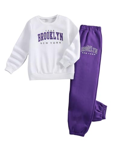 Image of Milumia Cute Clothes for Girls 2 Piece Sweatsuit Outfits Sweatshirt and Sweatpants Sweat Set Tracksuit Purple 9 Years