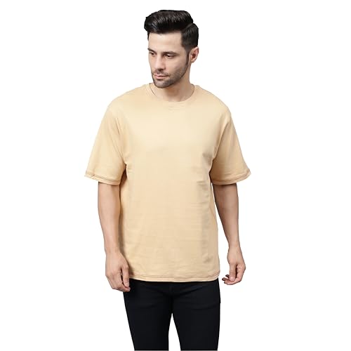 Image of Boxed Solid Oversized T-Shirts for Men, Relaxed Boxy Fit, Round Neck, Knitted Cotton T-Shirt, 100% Cotton, Heavyweight Premium Fabric T-Shirt