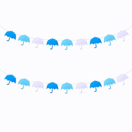 SaktopDeco 2 Pack Umbrella Garland Felt Blue Umbrella Banner Hanging Weather Themed Baby Shower April Party Decorations