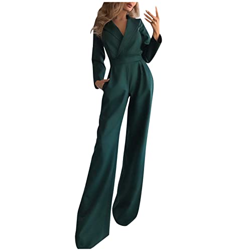 Completo pantalone da donna matrimonio da cerimonia lungo jumpsuit elegante a maniche lunghe overall tinta unita scollo a V playsuit con gamba larga completo pantalone playsuit business completo