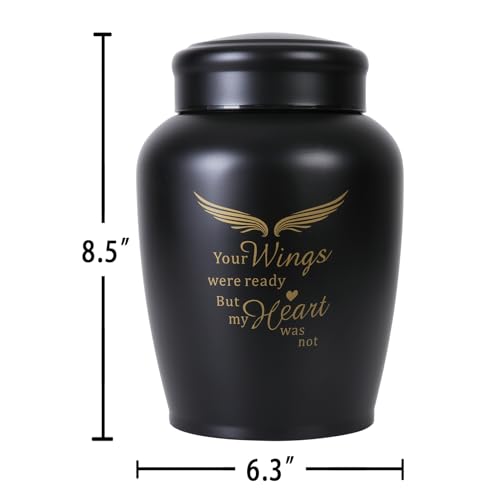 Image of Large Cremation Urns for Ashes Adult Male Female | Black Angel Decorative Burial Urns for Women and Men, Funeral Memorial Urn (Holds Up to 180 LBS)